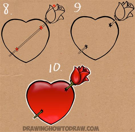 How To Draw A Heart With A Rose Piercing It Like An Arrow How To Draw