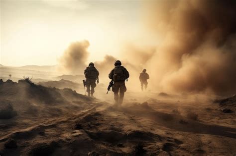 Soldados Del Ejército En Guerra En El Desierto Ia Generativa Foto Premium