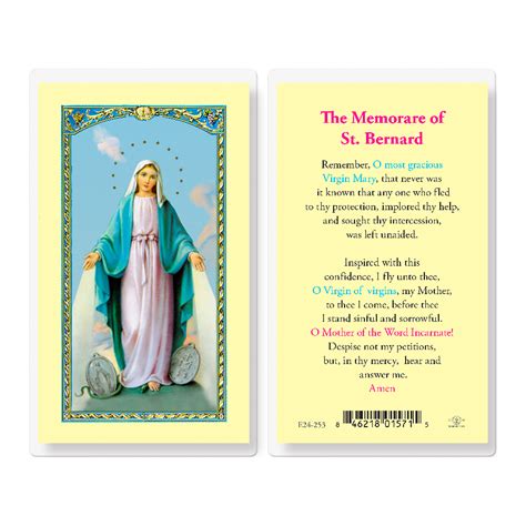 Our Lady Of Grace Memorare St Bernard Holy Card Laminated 800055