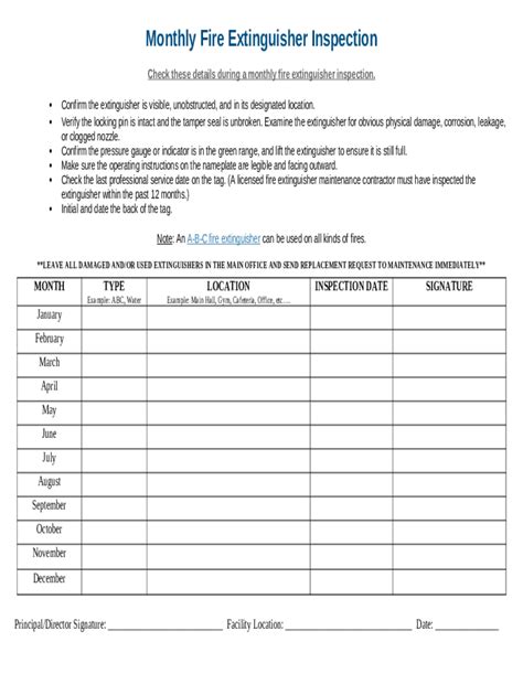 How To Per A Monthly Fire Extinguisher Inspection Doc Template Pdffiller