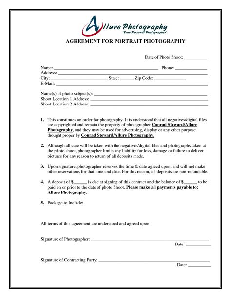 portrait photography contract - Google Search | Photography contract, Contract template, Letter 