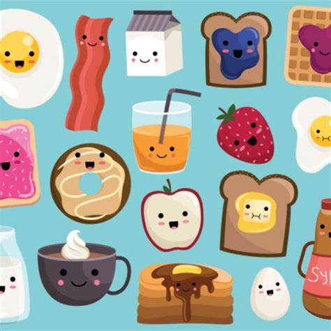 Kawaii Breakfast Stickers Kids Reminders Food Bacon Etsy