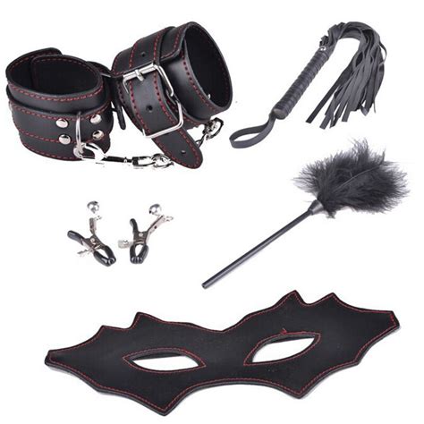 5 In 1 Sex Fetish Bondage Sets Leather Handcuffs Whip Sex Products Adult Sex Toys For Couples