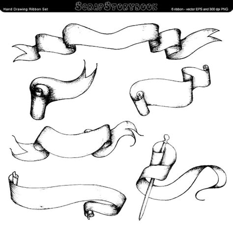 Hand Drawing Ribbon Set Digital Printable Clipart Vector
