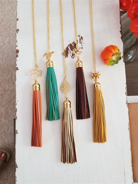 Tassel Necklace Long Necklace Leather Tassel Necklace Long Etsy