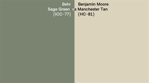 Behr Sage Green ICC 77 Vs Benjamin Moore Manchester Tan HC 81 Side