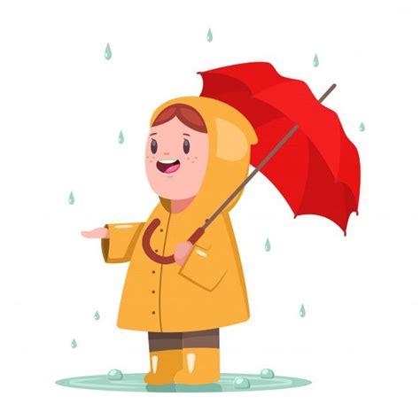 Premium Vector Baby Girl In Yellow Raincoat With Umbrella