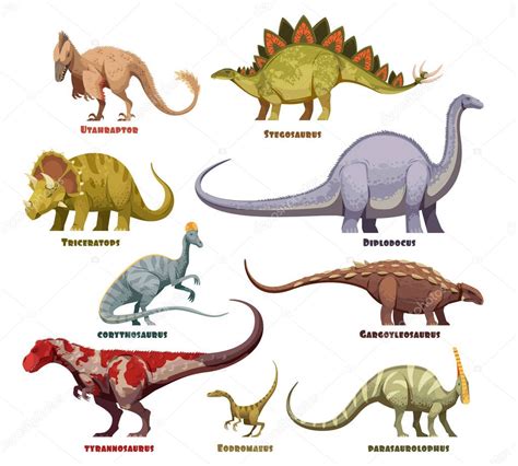 Dinosaurios Conjunto De Dibujos Animados Con Nombres 2024