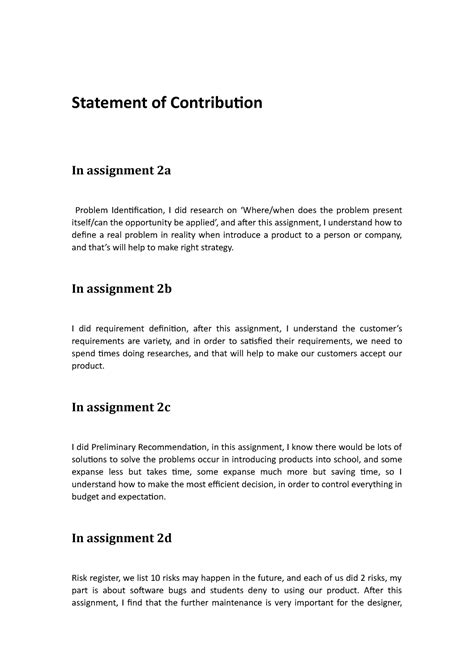 Statement Of Contribution In Assignment 2b I Did Requirement