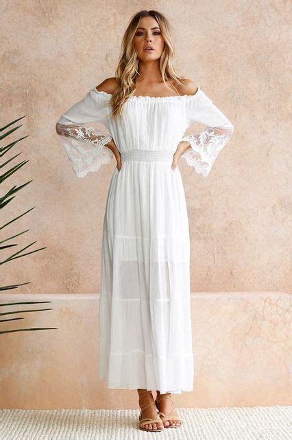 Plus Size 2018 Summer Sexy Off The Shoulder Lace Casual Beach Dress Women Bohemia Boho White