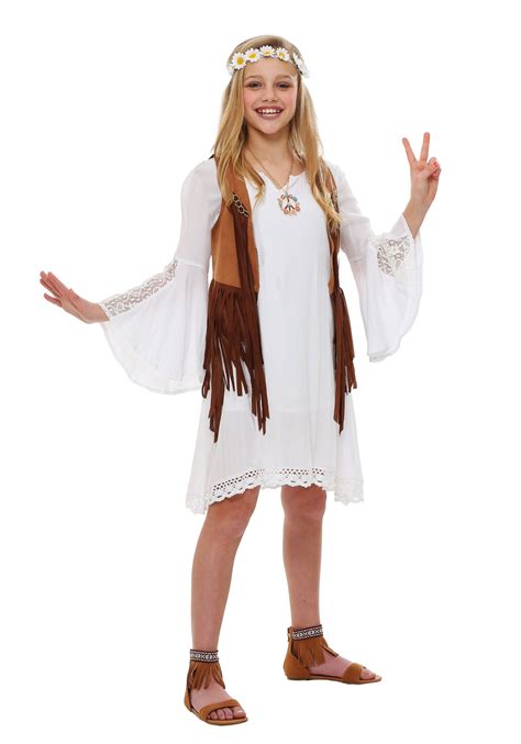 Girls Flower Power Hippie Costume 60s 70s Child Size Medium 8 10