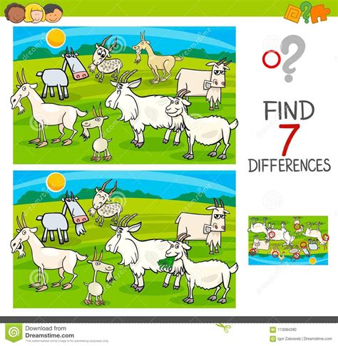 Find Differences Game With Goats Animal Characters Stock