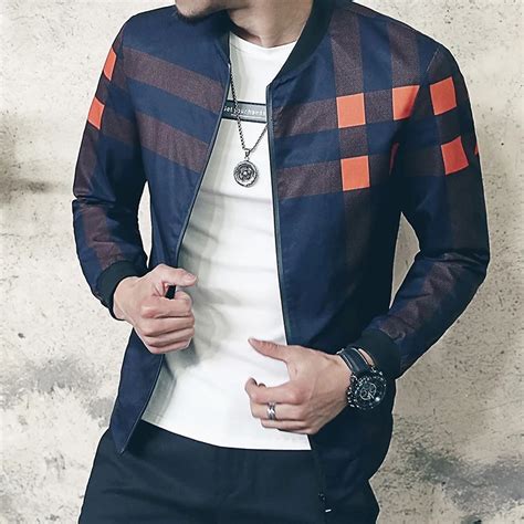New Brand Baseball Collar Jacket Men Plaid Fashion 2016 Mens Bomber