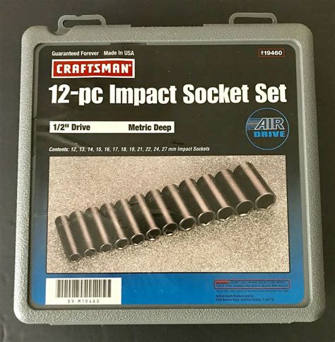Vintage Craftsman 12 Pc Deep Impact Socket Set 12 Inch Drive Metric
