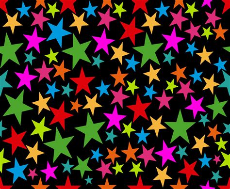 Colorful Stars On Black Background Vector Seamless Pattern Vector Art