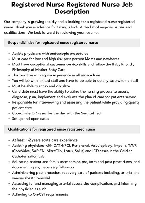 Registered Nurse Registered Nurse Job Description Velvet Jobs