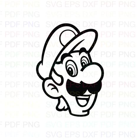 Luigi Face Super Mario Bros Outline Svg Stitch Silhouette Etsy