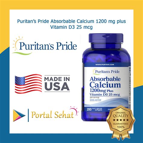Jual Puritans Pride Absorbable Calcium 1200 Mg Plus Vitamin D3 25 Mcg