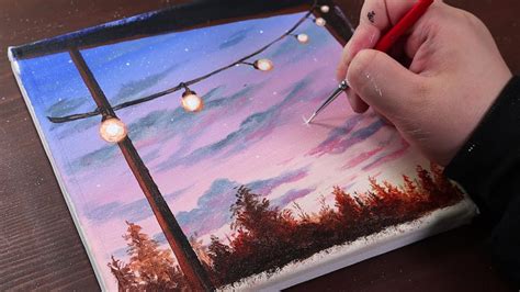 Night Lights Easy Acrylic Painting For Beginners Paintingtutorial
