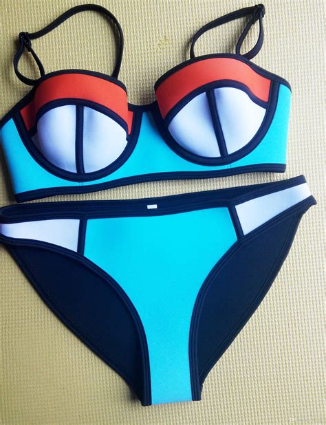2015 summer style push up triangle neoprene bikini set sexy swimsuit underwire women swimwear