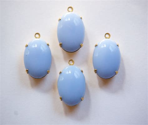 Vintage Opaque Blue Stone In 1 Loop Brass Setting 16x11mm