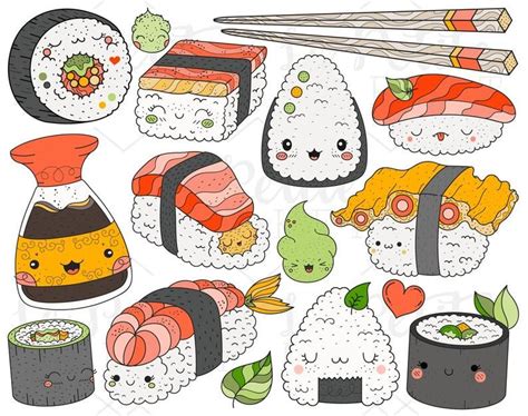 Kawaii Sushi Clipart Illustration Jeu Téléchargement Etsy In 2020