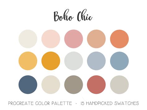 Boho Color Palette Procreate Swatches Blue Orange Brown Gray Pink