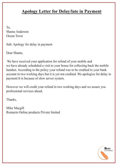Apology Letter For Delay In Payment Best Letter Template