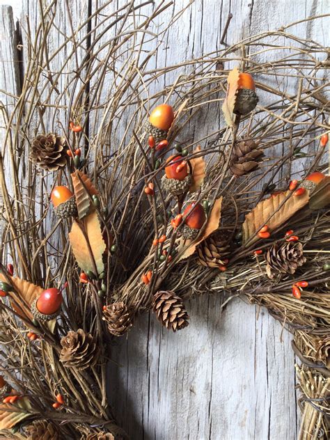 Rustic Autumn Wreath With Pip Berries Acorns And Fall Leaves