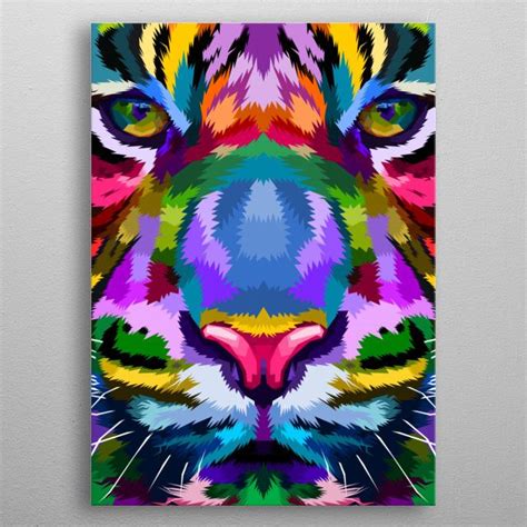 Colorful Tiger Face Close Up On Pop Art Metal Poster Painting And Drawing