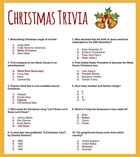 4 Best Printable Christmas Trivia Questions And Answers