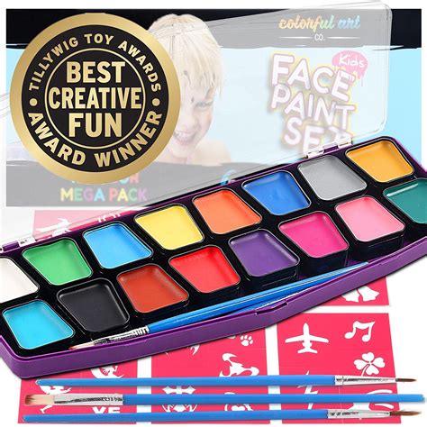 Award Winning Face Paint Kit For Kids Mega 16 Color Palette Best Face