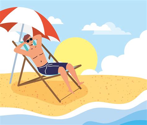 Man Sunbathing At The Beach Summer Scene 1735766 Vector Art At Vecteezy