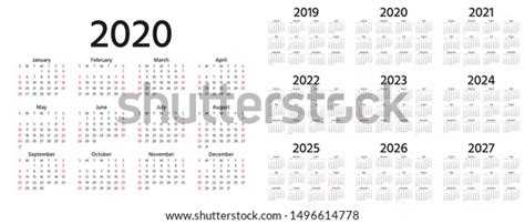 Calendar 2020 2019 2021 2022 2023 Stock Vector Royalty Free