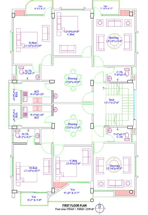 2300 Sq Ft First Floor Plan Residential Building Plan Bungalow Floor