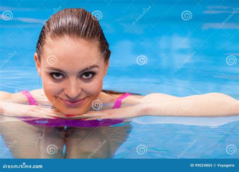 Woman Enjoying The Water In Swimming Pool Stock Image Image Of
