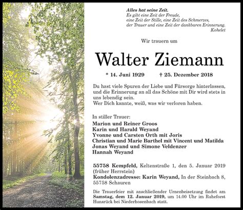 Traueranzeigen Von Walter Ziemann Rz Trauer De