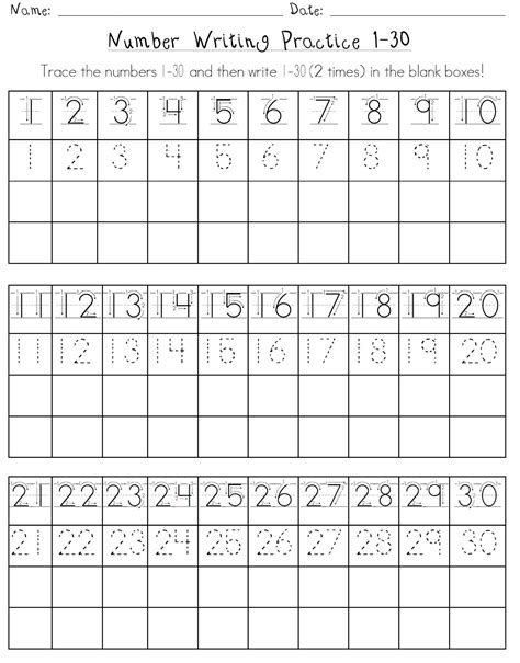 Number Practice Worksheet For Kindergarten