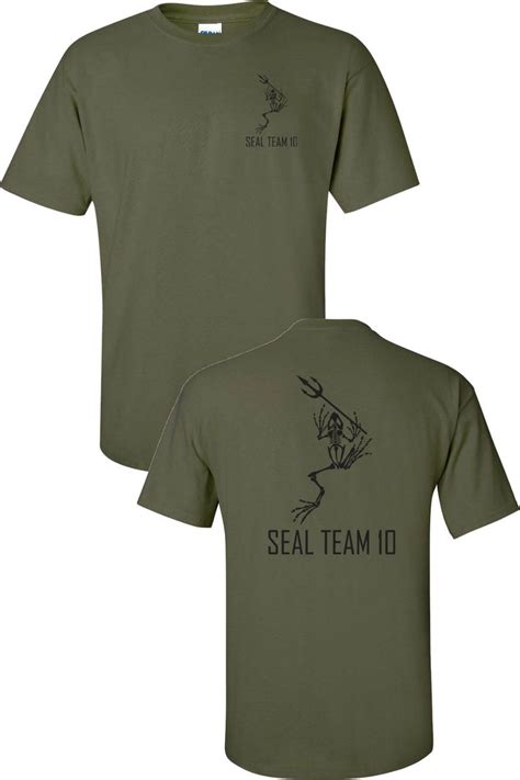 Navy Seals Team 10 Skeleton Frog W Spear Printed Front Back Mens Tee