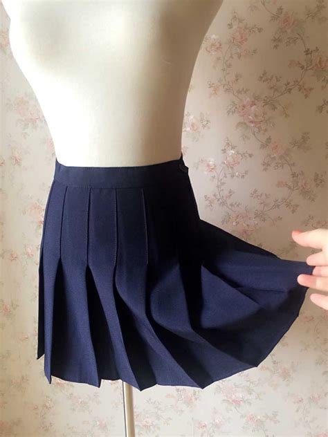 Navy Blue Girl School Skirt Tennis Skirt Navy High Waisted Pleated School Skirt Womens Clothing