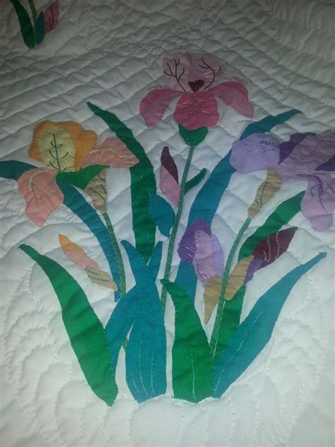 Gorgeous Appliqued Embroidered Iris Quilt Quilts Vintage Quilts