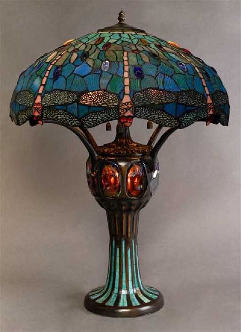 Tiffany Style Leaded Slag Glass Dragonfly Lamp 20th