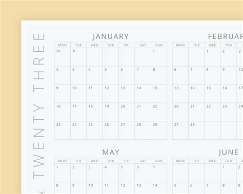 Printable Year At A Glance 2023 Wall Calendar 36x24 A1 Etsy