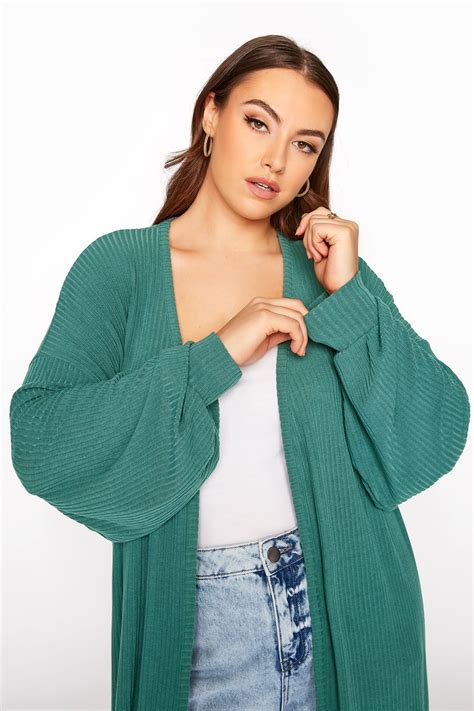 Plus Size Limited Collection Forest Green Ribbed Long Cardigan Yours