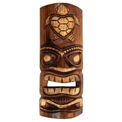 Carved Wooden Tiki Mask With Turtle Design 12 High Etsy