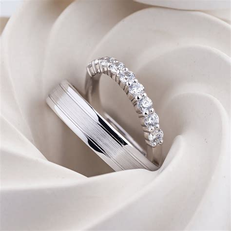 Wedding Rings Set For Groom And Bride White Gold Diamond Etsy