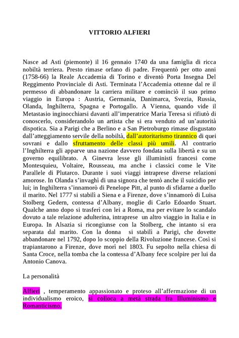Vittorio Alfieri Vita E Opere Docsity