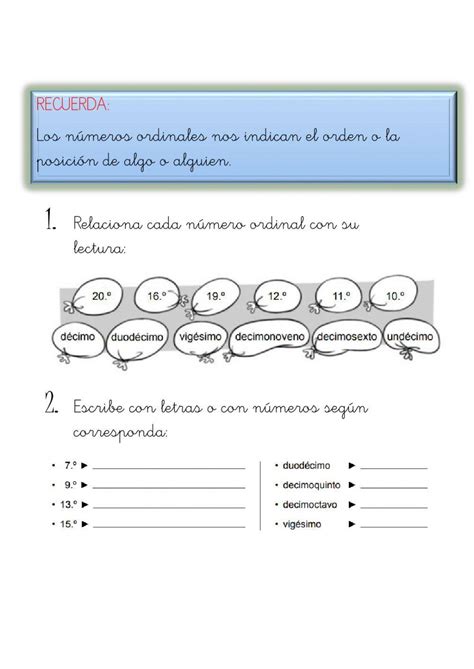 Numeros Ordinales Interactive Worksheet For 3º Primaria Live Worksheets