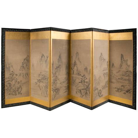 Japanese Six Panel Folding Screen Circa 19th Century For Sale At 1stdibs