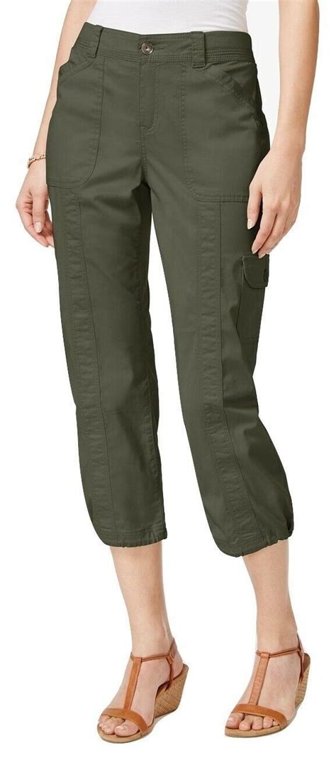 Style And Co Womens Petite Cotton Cargo Capri Pants Olive Sprig Nwt 8